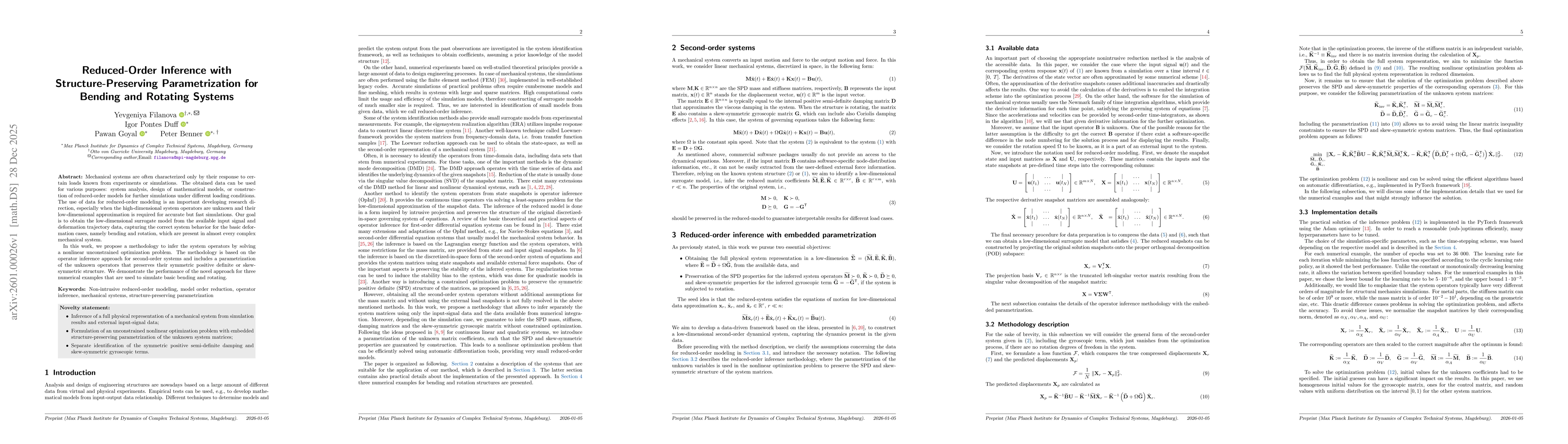 Thumbnail for Reduced-Order Inference with Structure-Preserving Parametrization for Bending and Rotating Systems