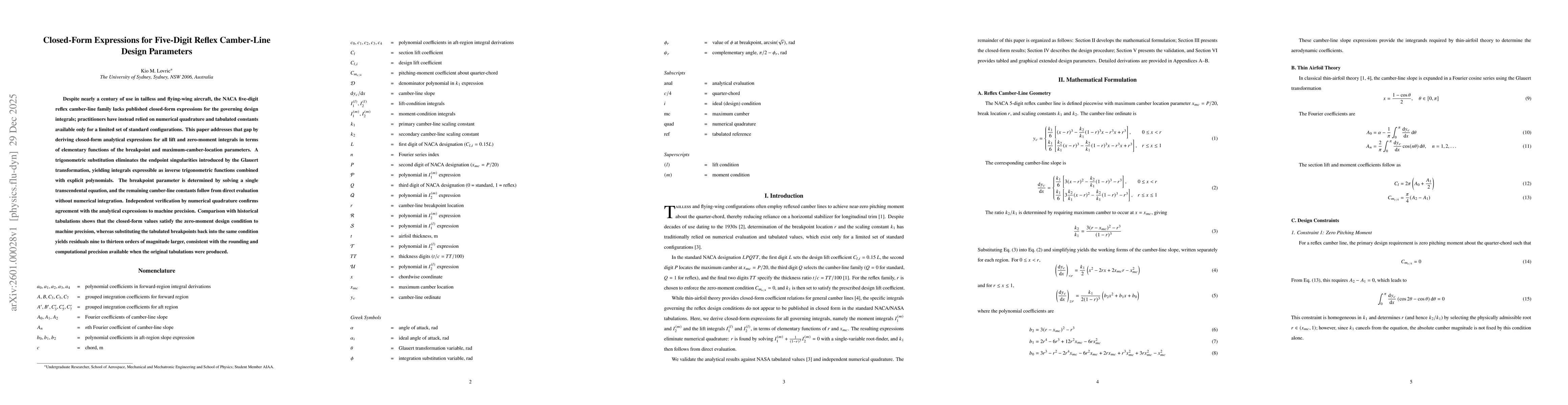 Thumbnail for Closed-Form Expressions for Five-Digit Reflex Camber-Line Design Parameters