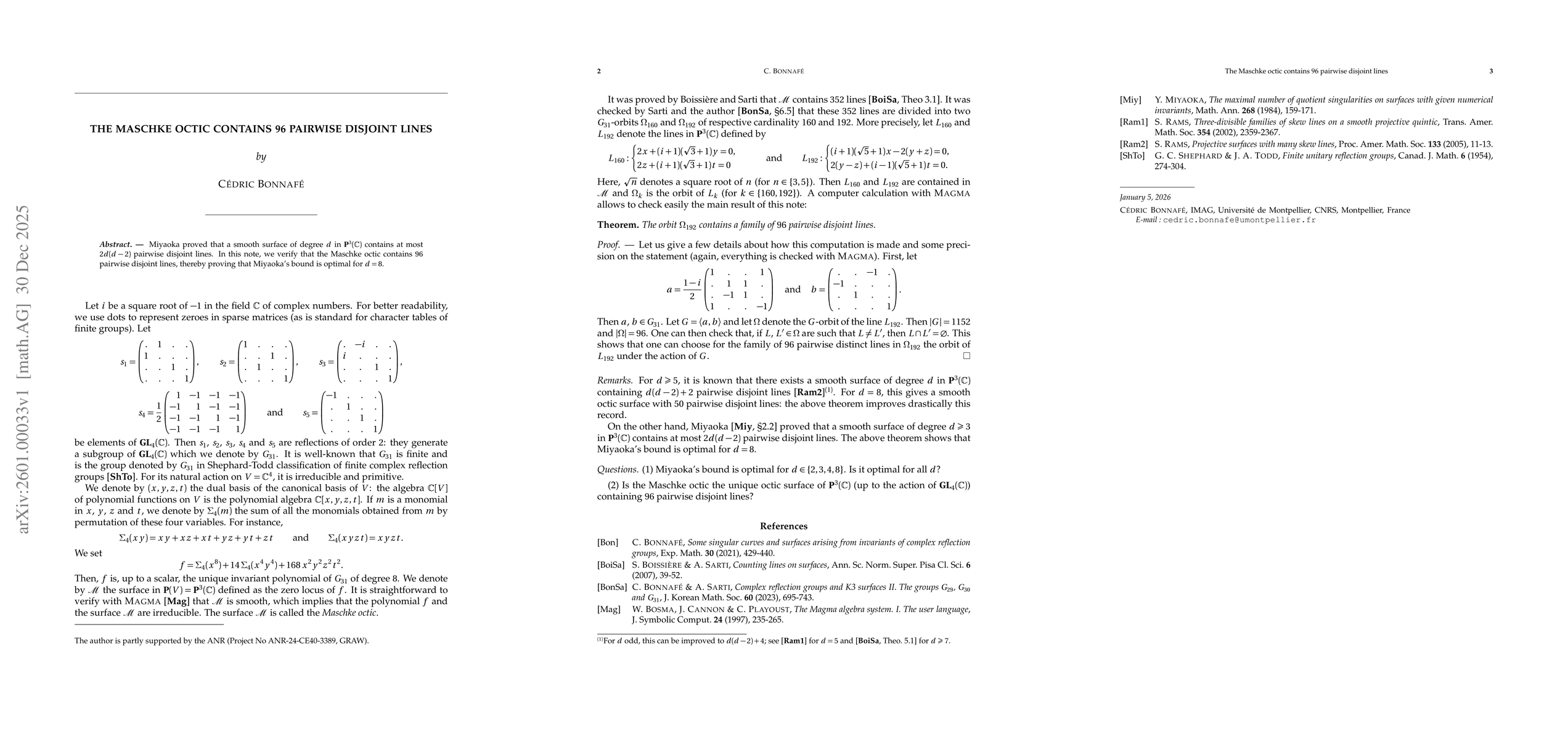 Thumbnail for The Maschke octic contains 96 pairwise disjoint lines