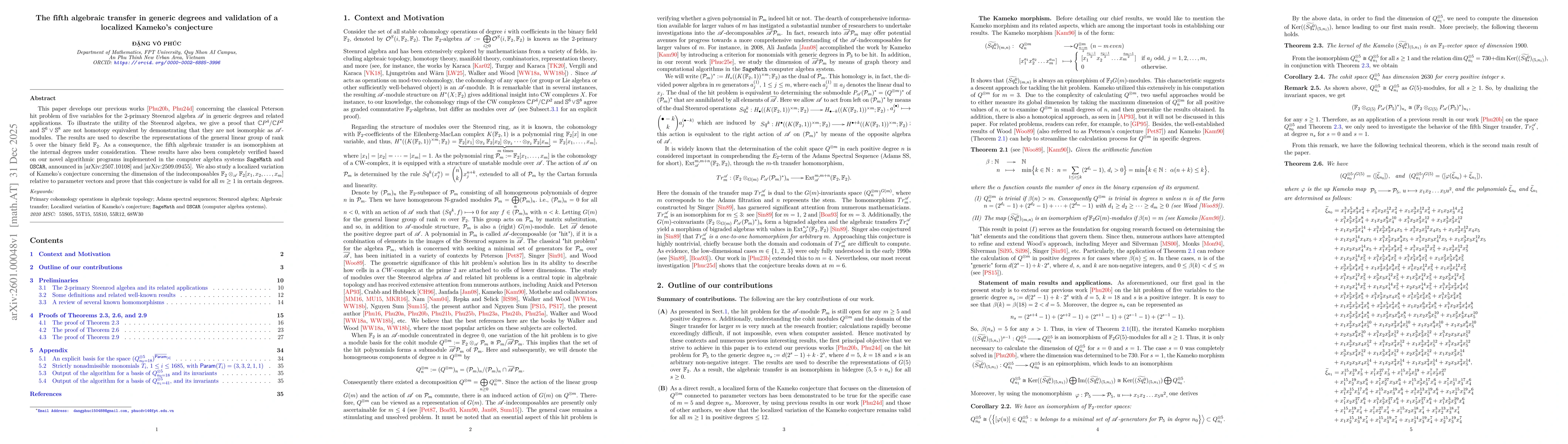 Thumbnail for The fifth algebraic transfer in generic degrees and validation of a localized Kameko's conjecture