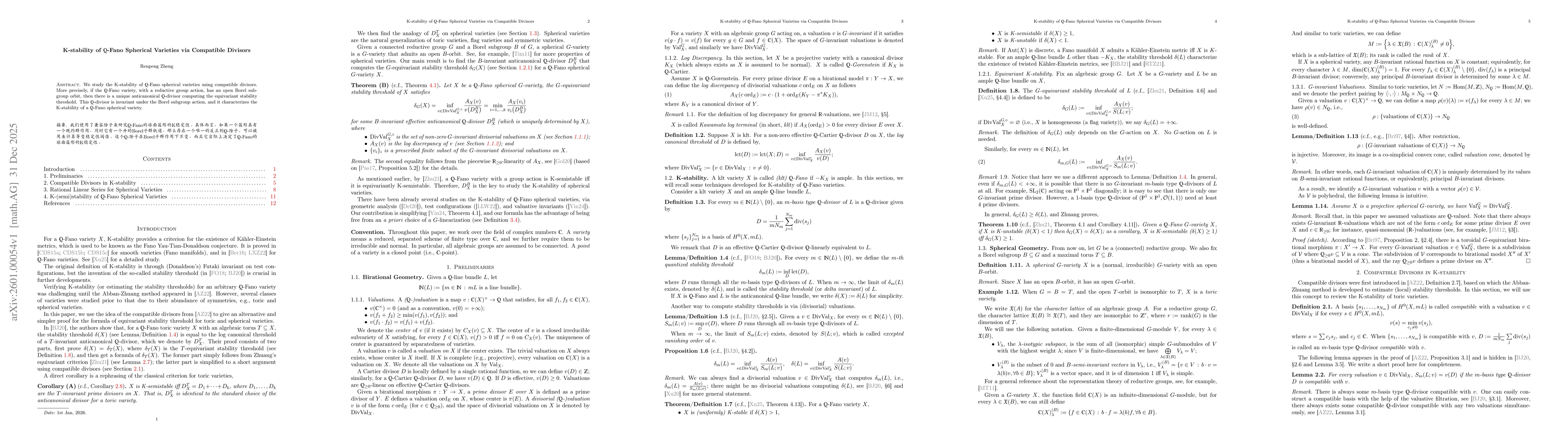 Thumbnail for K-stability of Q-Fano Spherical Varieties via Compatible Divisors