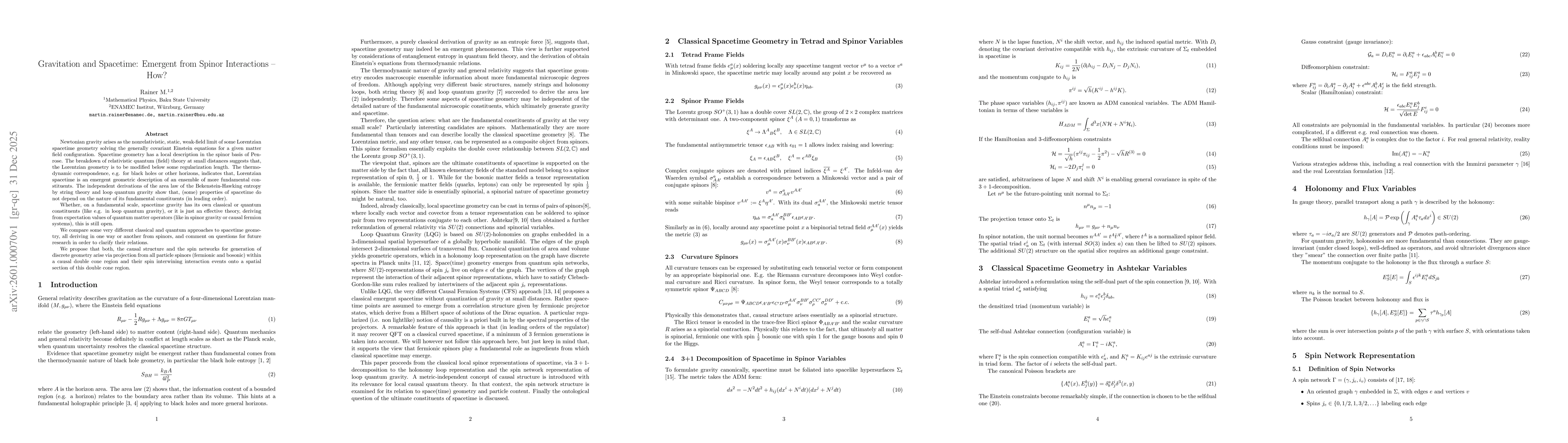 Thumbnail for Gravitation and Spacetime: Emergent from Spinor Interactions -- How?