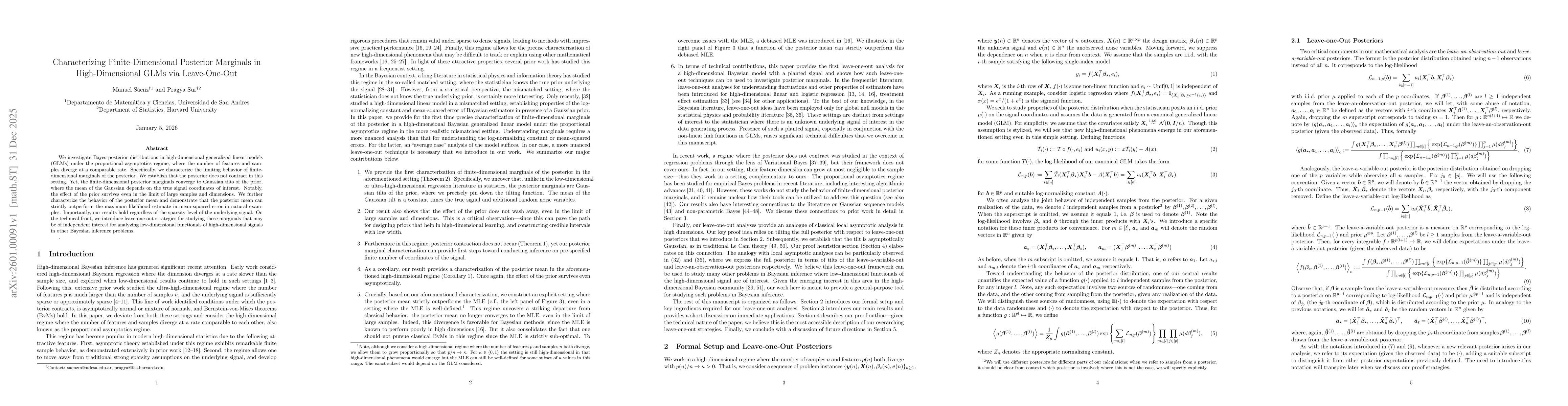 Thumbnail for Characterizing Finite-Dimensional Posterior Marginals in High-Dimensional GLMs via Leave-One-Out