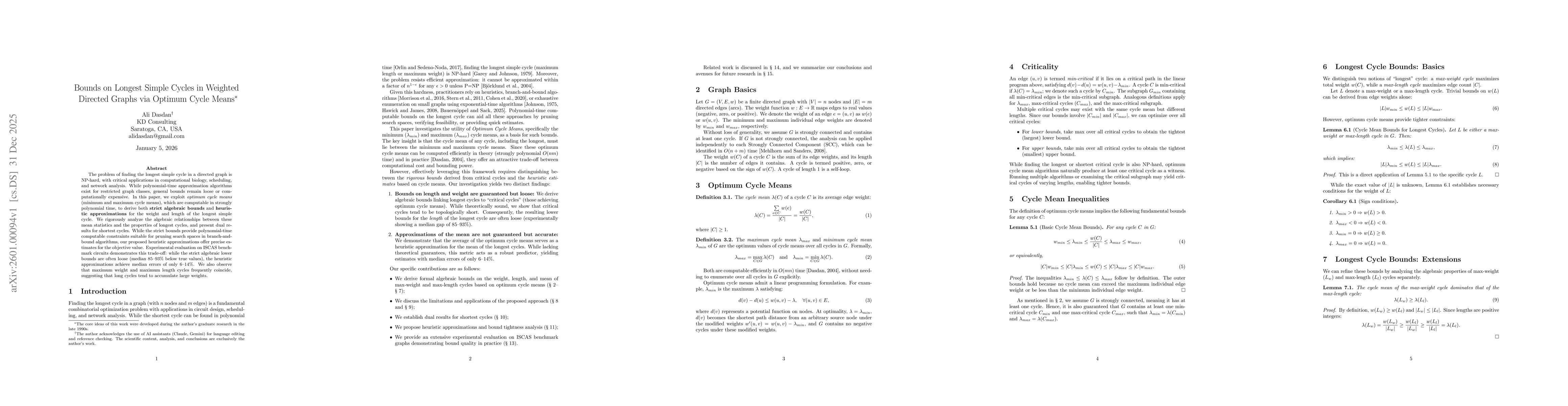 Thumbnail for Bounds on Longest Simple Cycles in Weighted Directed Graphs via Optimum Cycle Means