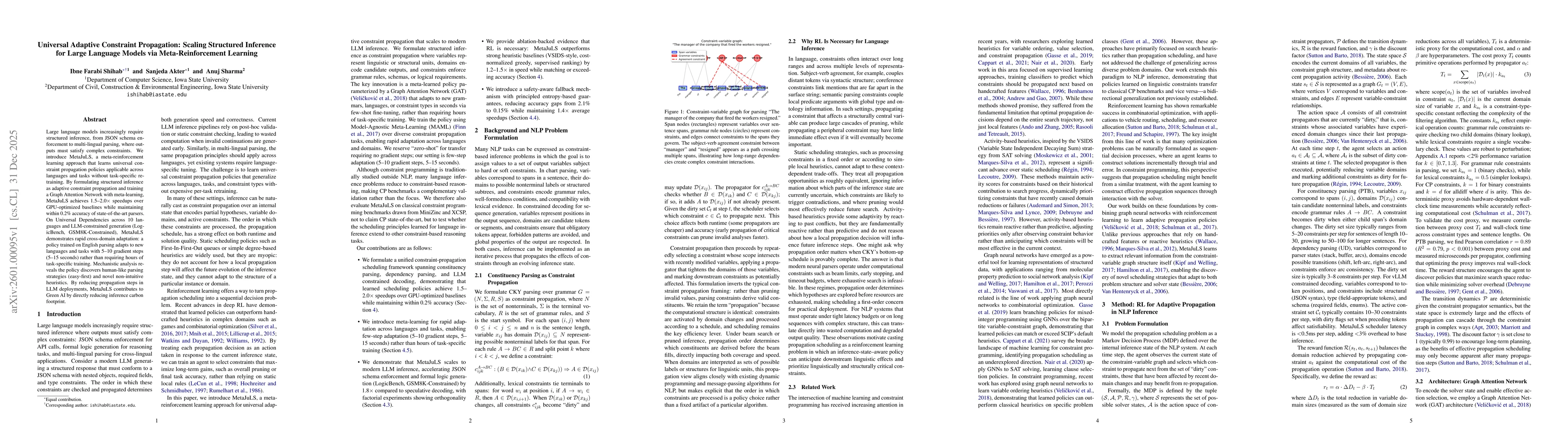 Thumbnail for Universal Adaptive Constraint Propagation: Scaling Structured Inference for Large Language Models via Meta-Reinforcement Learning