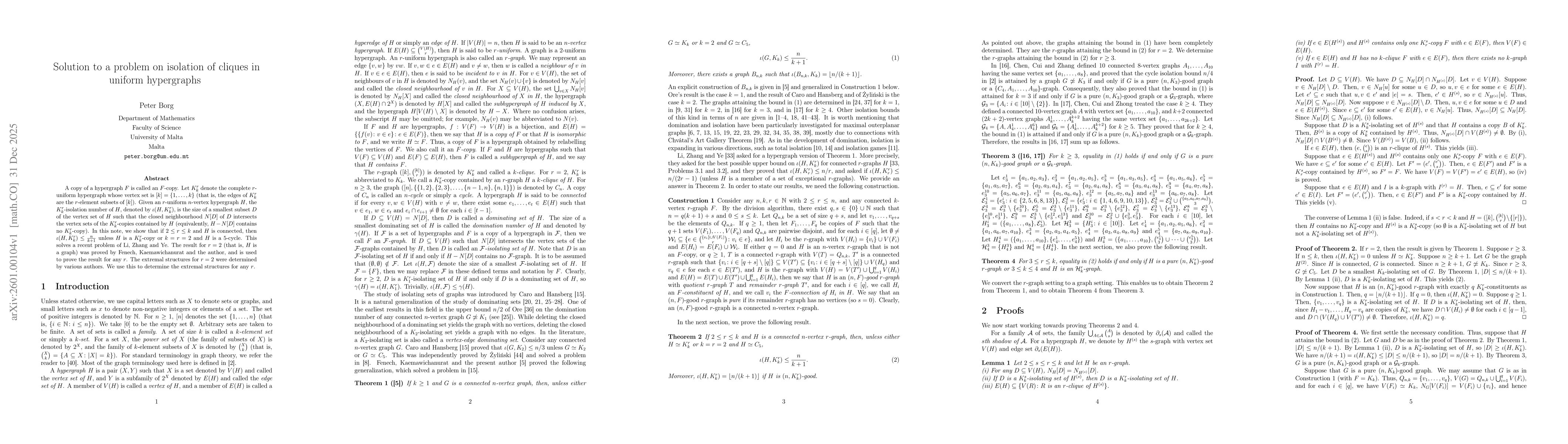 Thumbnail for Solution to a problem on isolation of cliques in uniform hypergraphs