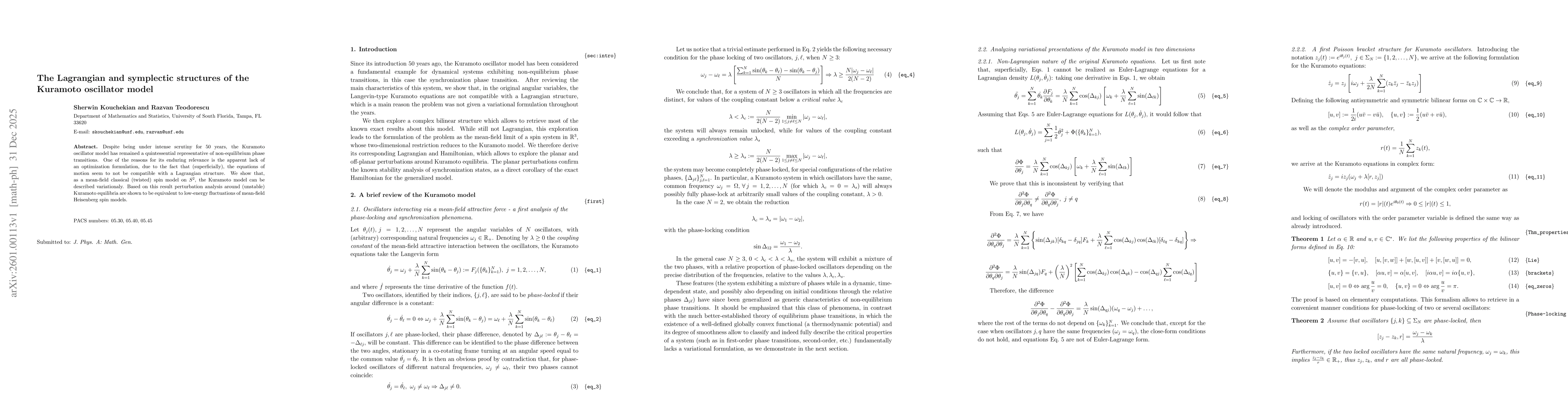 Thumbnail for The Lagrangian and symplectic structures of the Kuramoto oscillator model