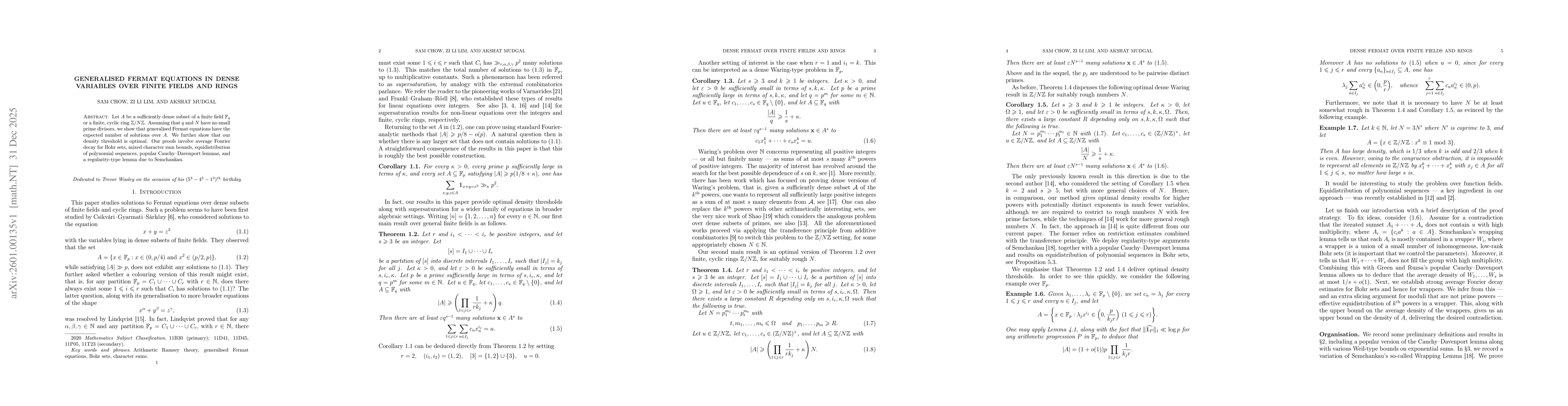 Thumbnail for Generalised Fermat equations in dense variables over finite fields and rings