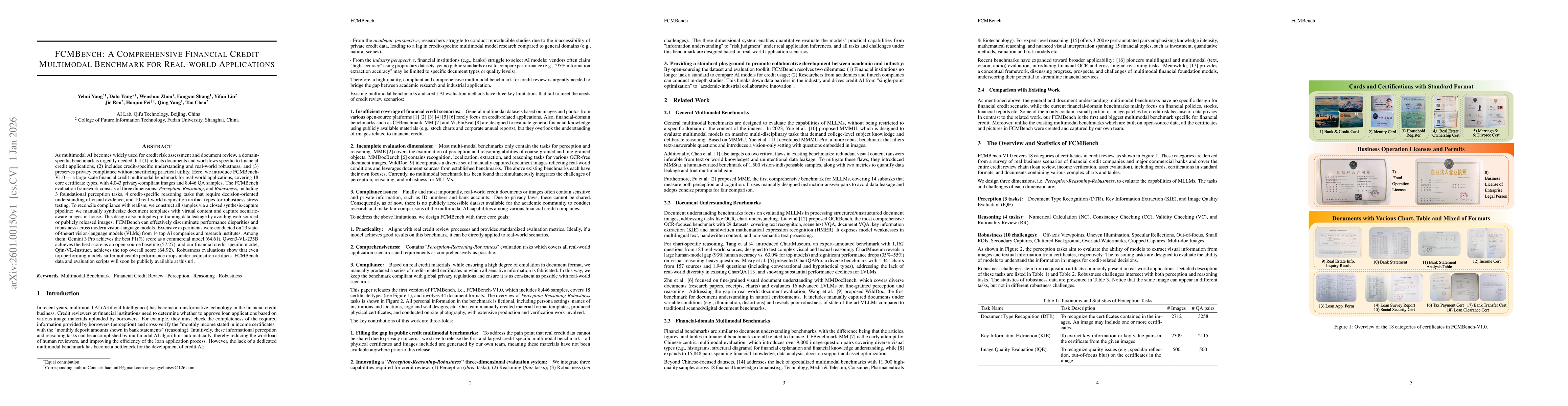 Thumbnail for FCMBench: A Comprehensive Financial Credit Multimodal Benchmark for Real-world Applications