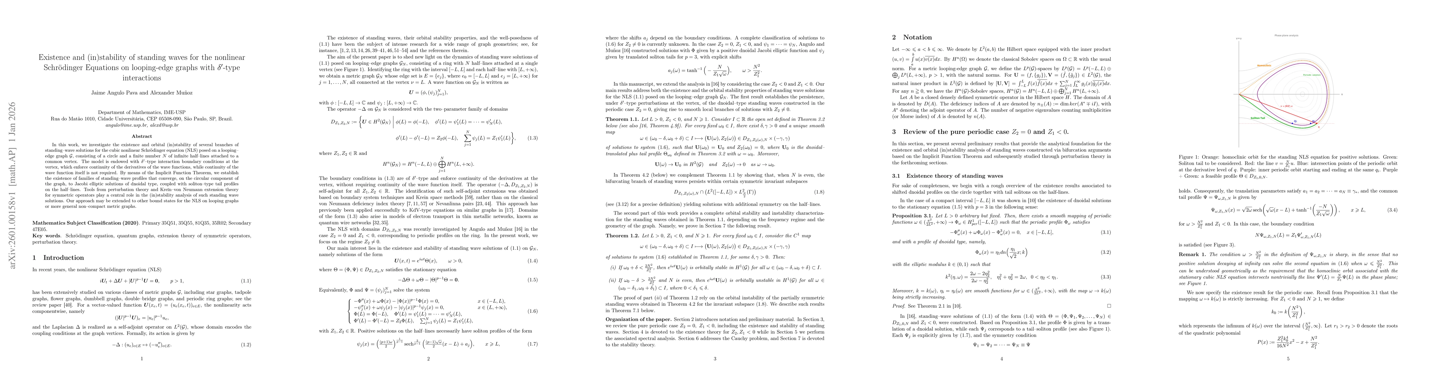 Thumbnail for Existence and (in)stability of standing waves for the nonlinear Schrödinger Equations on looping-edge graphs with $δ'$-type interactions