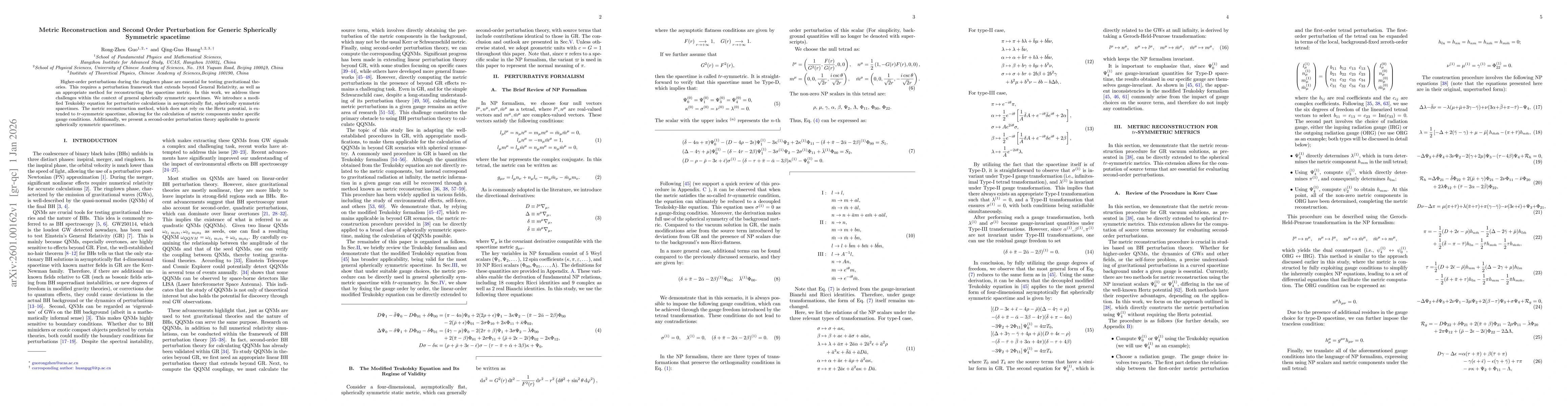Thumbnail for Metric Reconstruction and Second Order Perturbation for Generic Spherically Symmetric spacetime