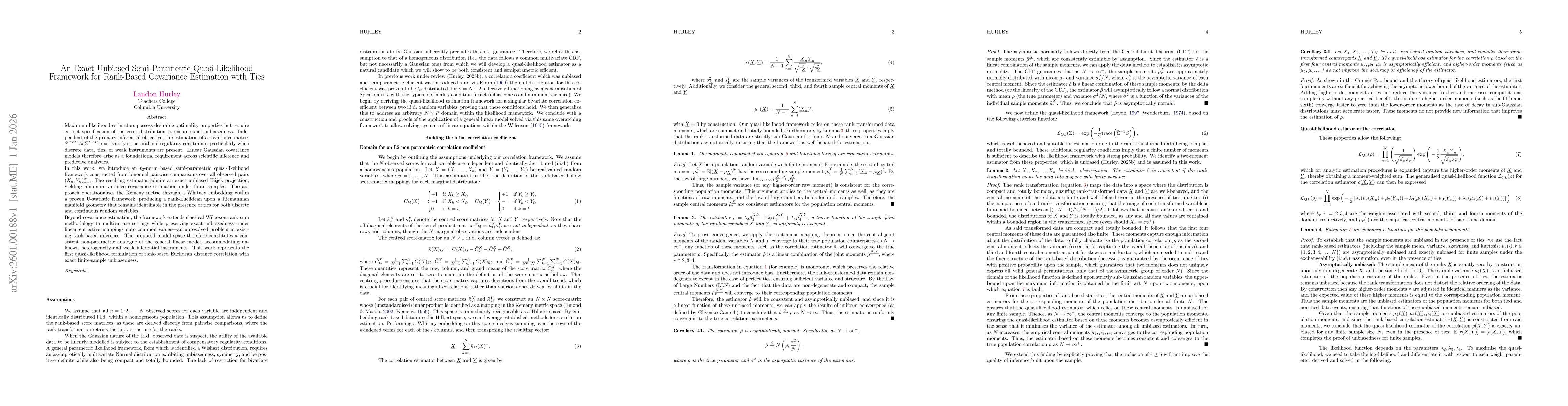 Thumbnail for An exact unbiased semi-parametric L2 quasi-likelihood framework, complete in the presence of ties
