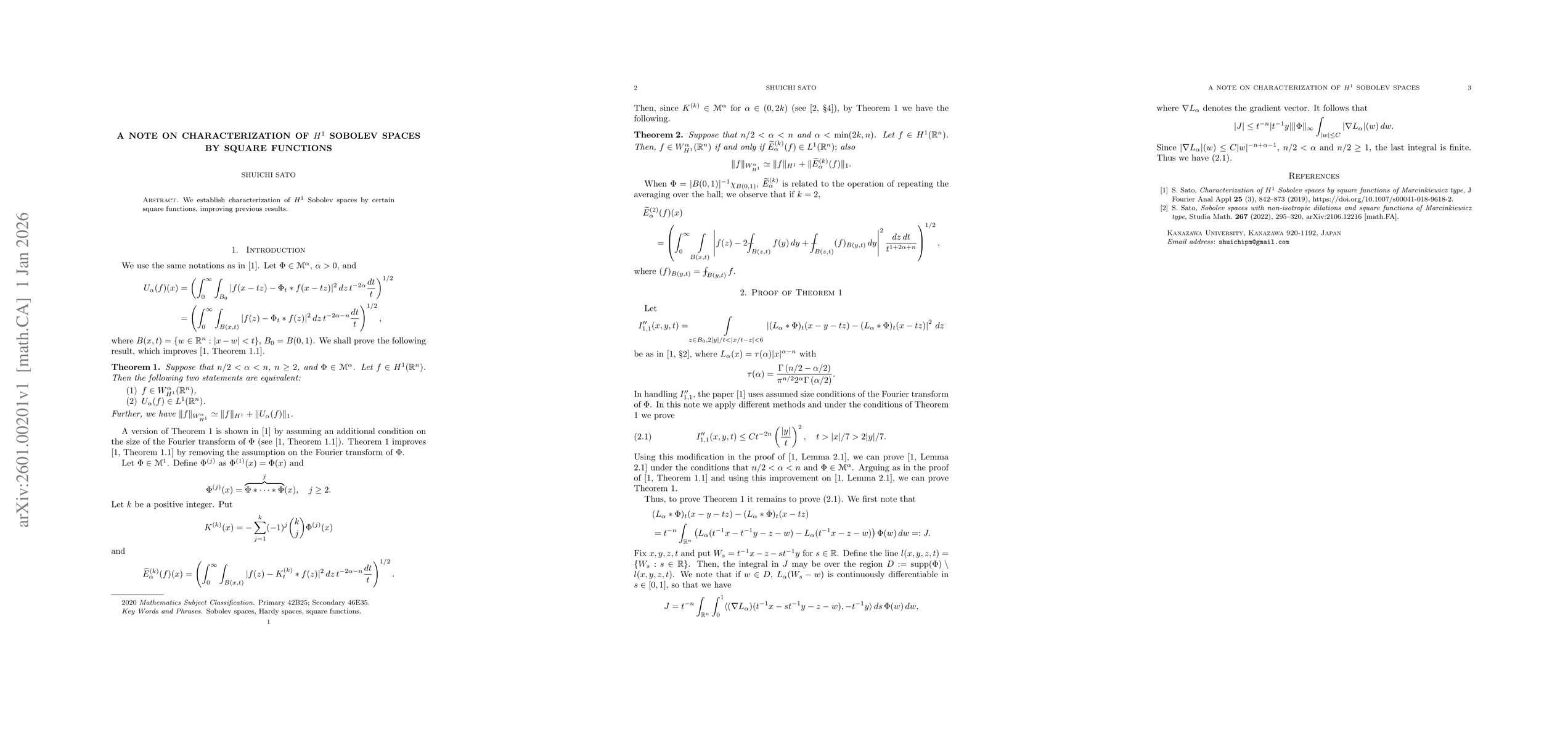 Thumbnail for A note on characterization of $H^1$ Sobolev spaces by square functions
