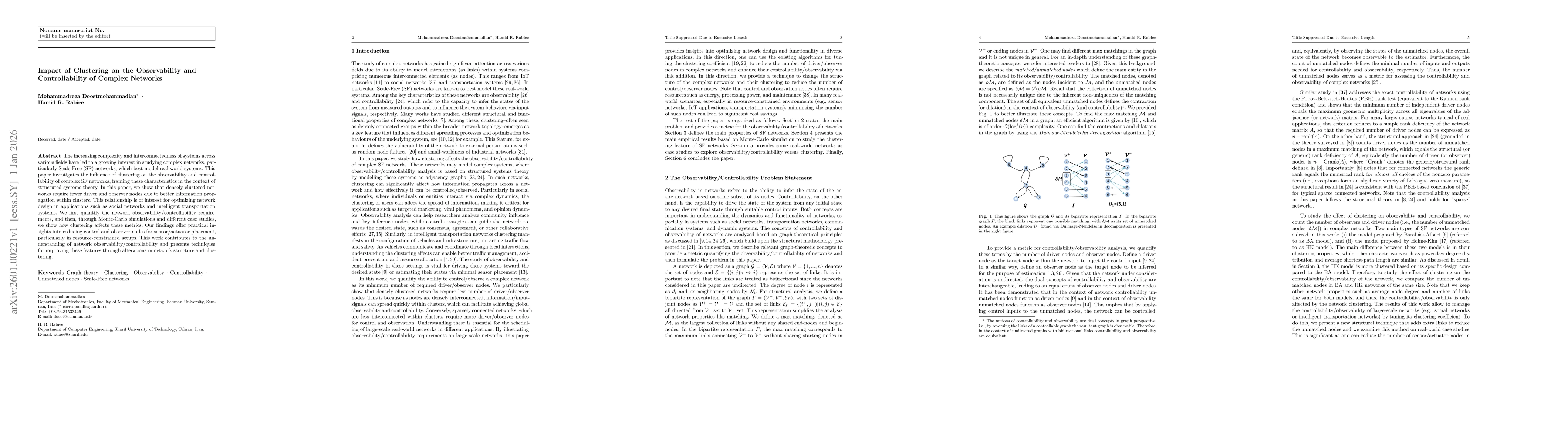 Thumbnail for Impact of Clustering on the Observability and Controllability of Complex Networks
