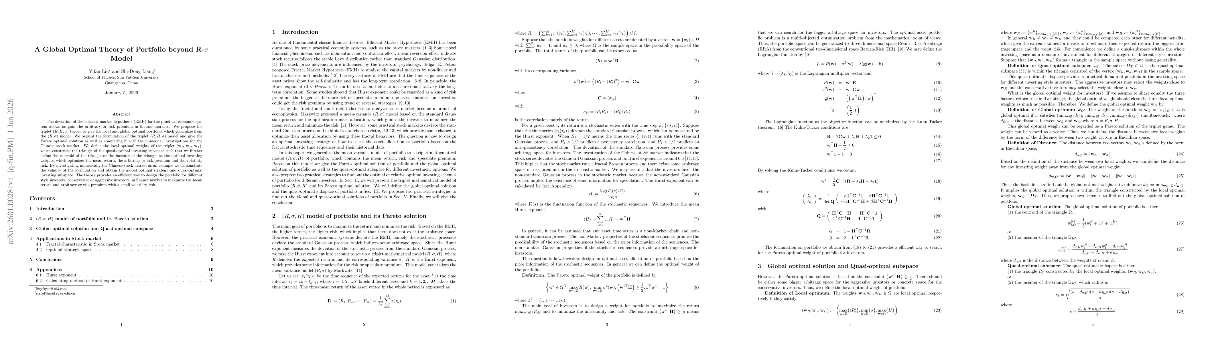 Thumbnail for A Global Optimal Theory of Portfolio beyond R-$σ$ Model