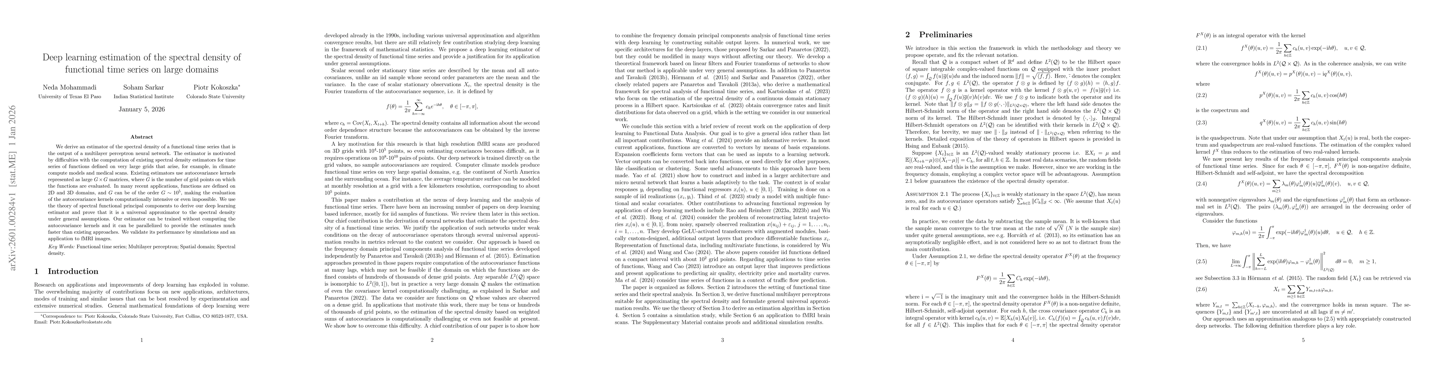 Thumbnail for Deep learning estimation of the spectral density of functional time series on large domains