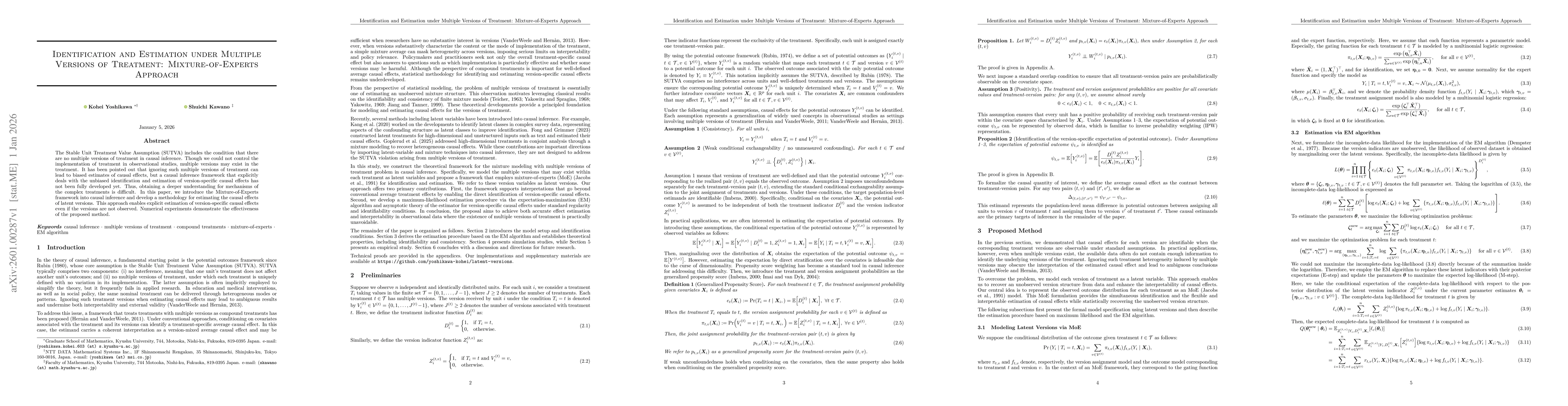 Thumbnail for Identification and Estimation under Multiple Versions of Treatment: Mixture-of-Experts Approach