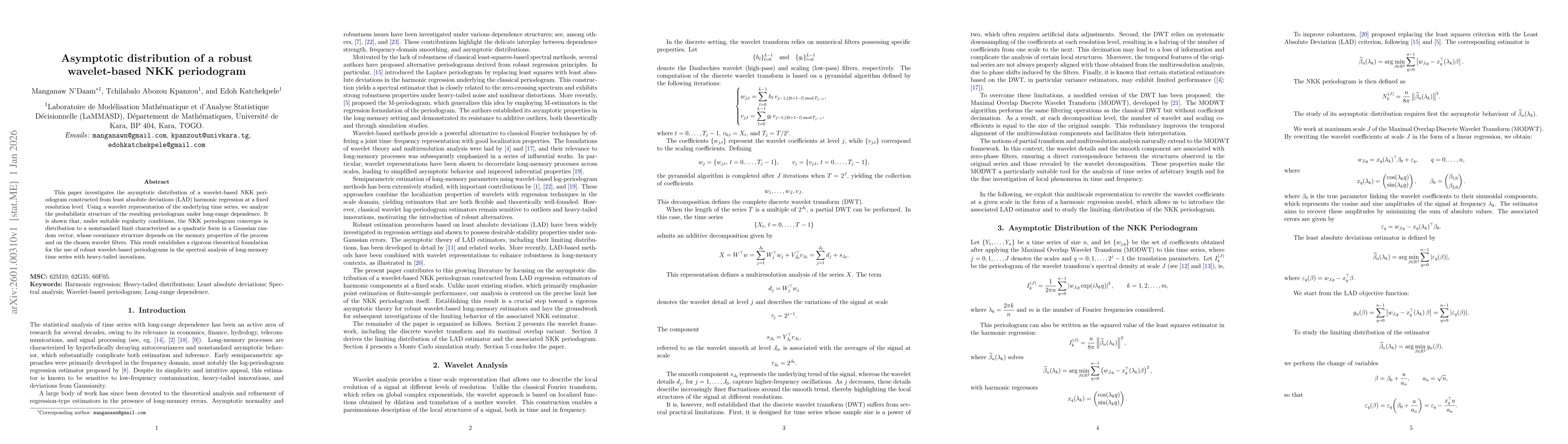 Thumbnail for Asymptotic distribution of a robust wavelet-based NKK periodogram