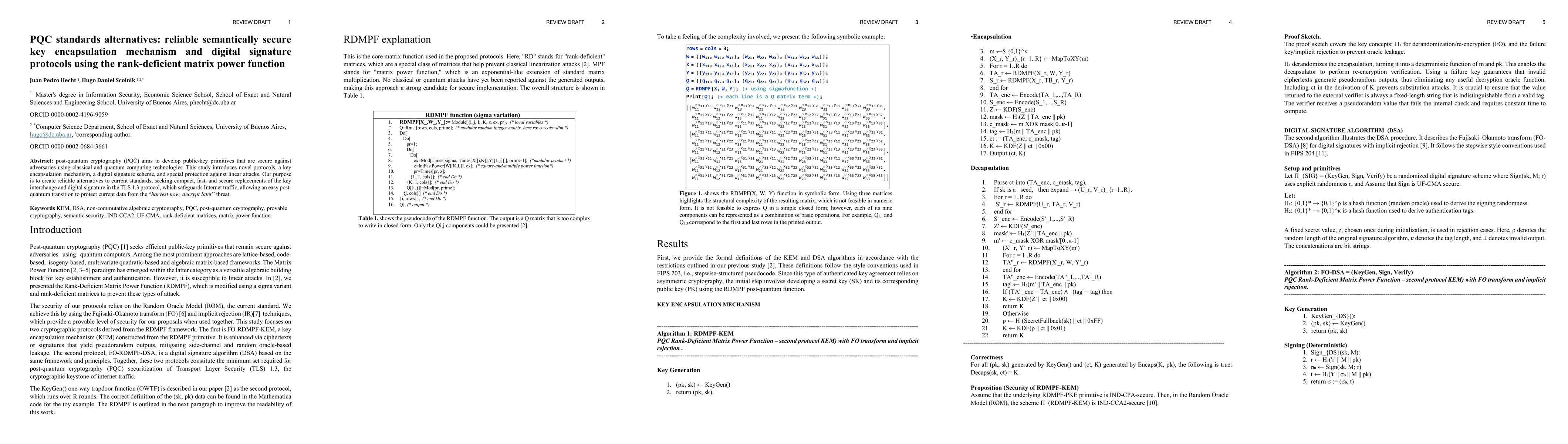 Thumbnail for PQC standards alternatives -- reliable semantically secure key encapsulation mechanism and digital signature protocols using the rank-deficient matrix power function