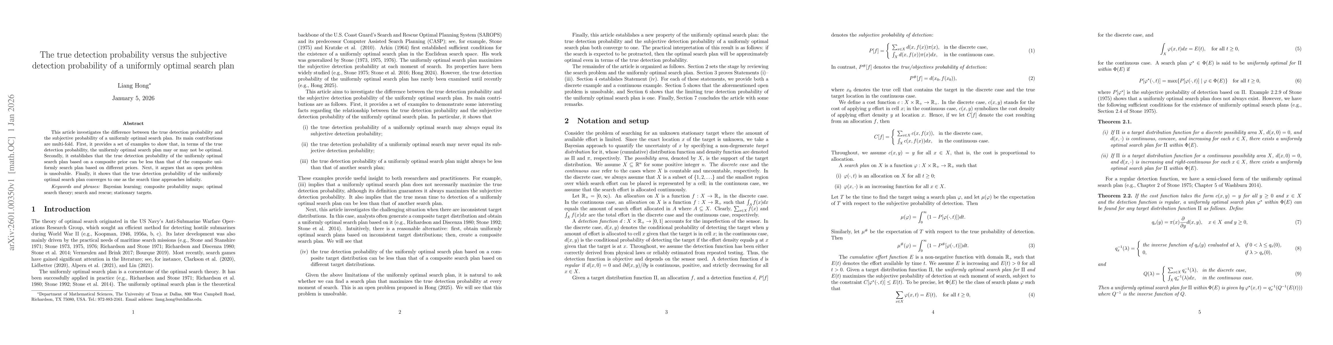 Thumbnail for The true detection probability versus the subjective detection probability of a uniformly optimal search plan