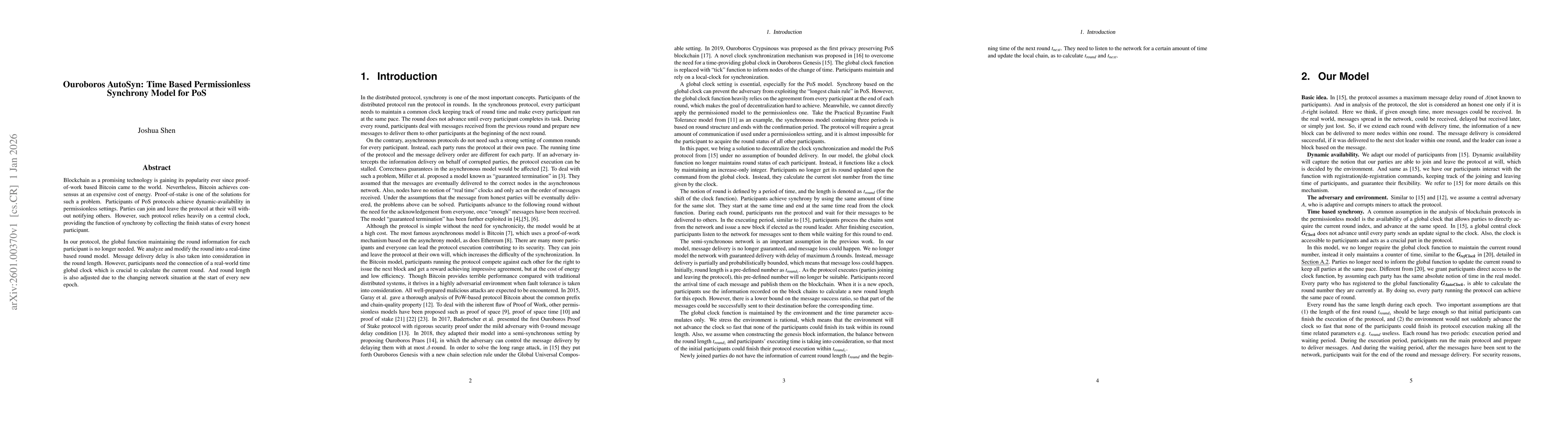 Thumbnail for Ouroboros AutoSyn: Time Based Permissionless Synchrony Model for PoS