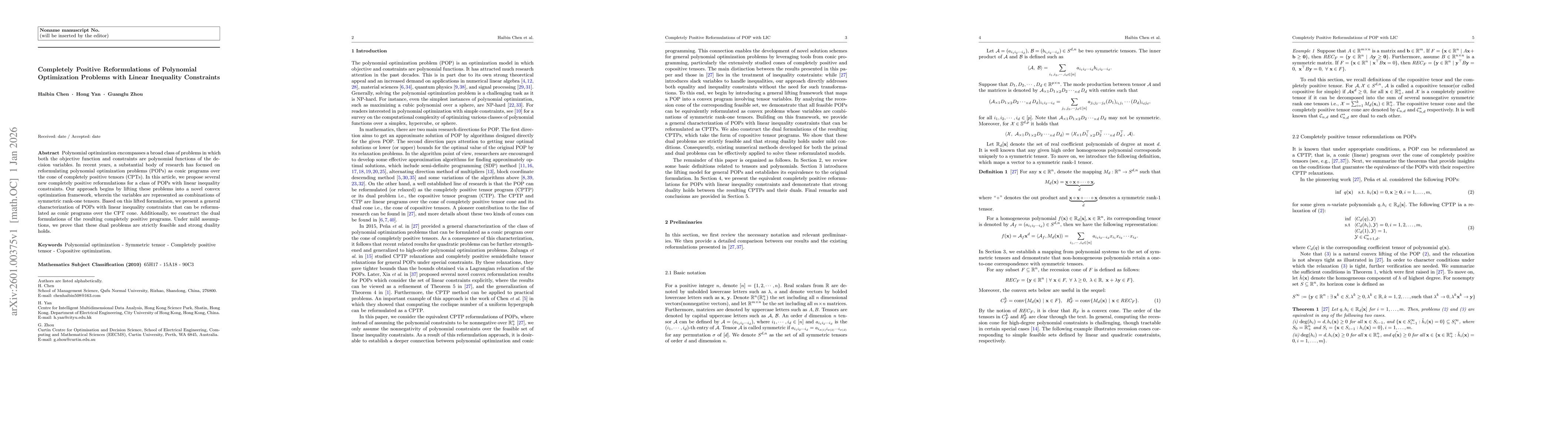 Thumbnail for Completely Positive Reformulations of Polynomial Optimization Problems with Linear Inequality Constraints