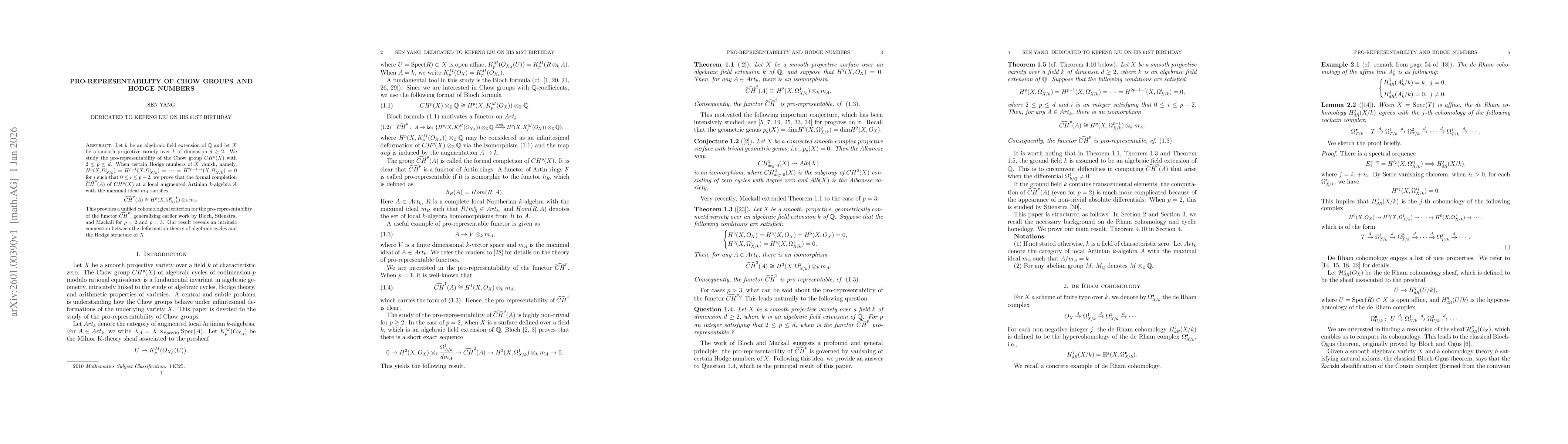 Thumbnail for Pro-representability of Chow groups and Hodge numbers