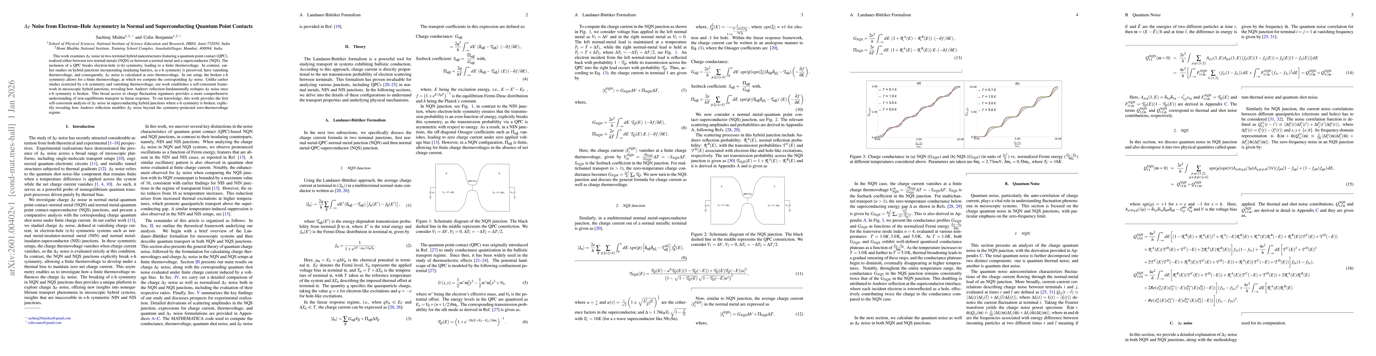 Thumbnail for $Δ_T$ Noise from Electron-Hole Asymmetry in Normal and Superconducting Quantum Point Contacts