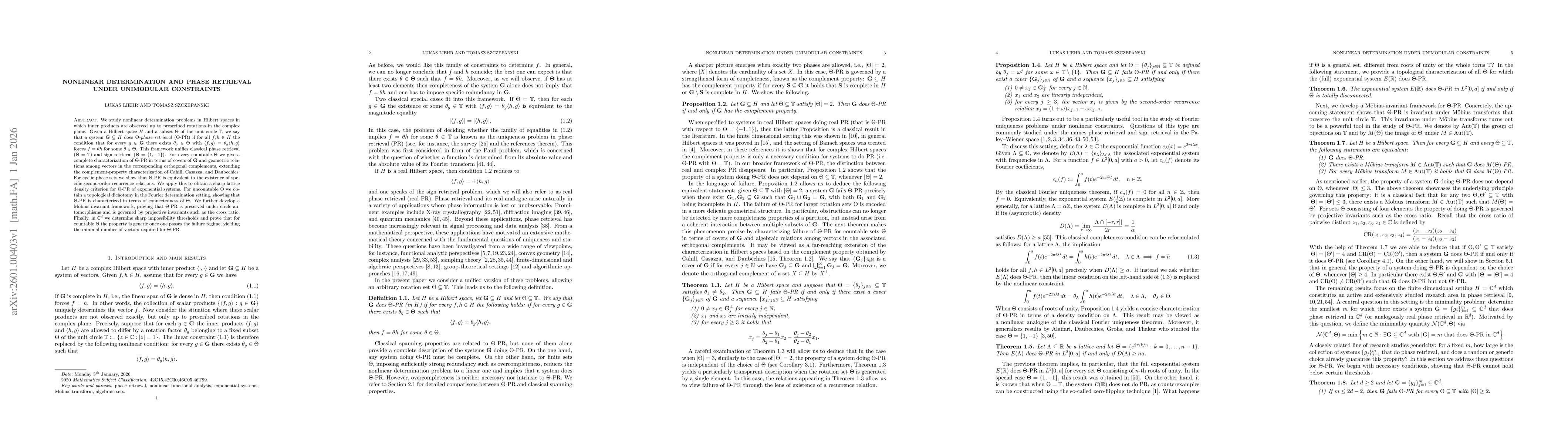 Thumbnail for Nonlinear determination and phase retrieval under unimodular constraints
