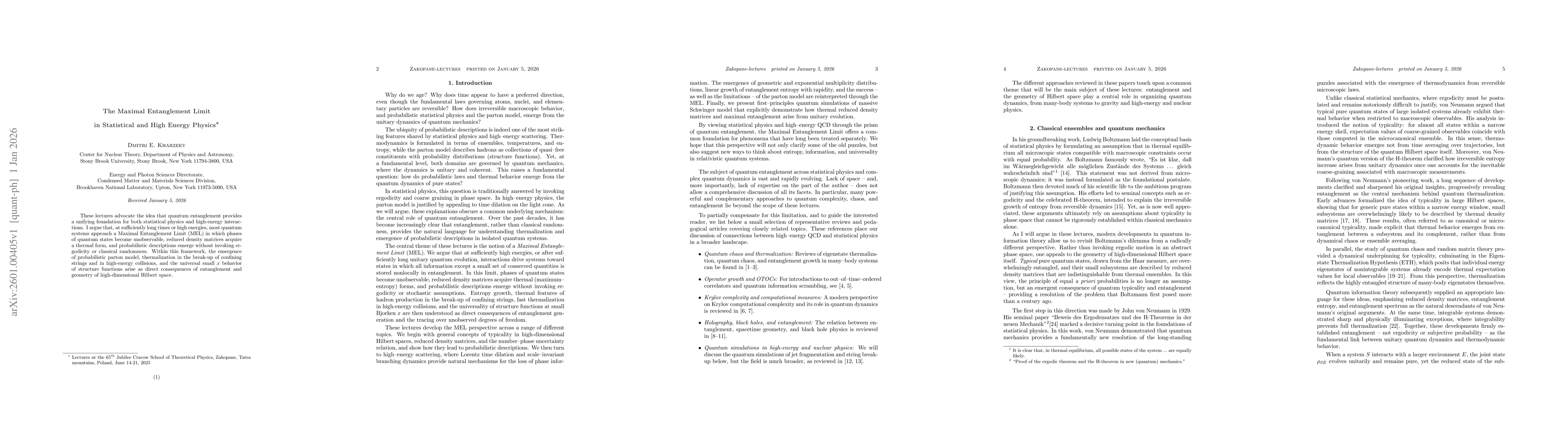 Thumbnail for The Maximal Entanglement Limit in Statistical and High Energy Physics