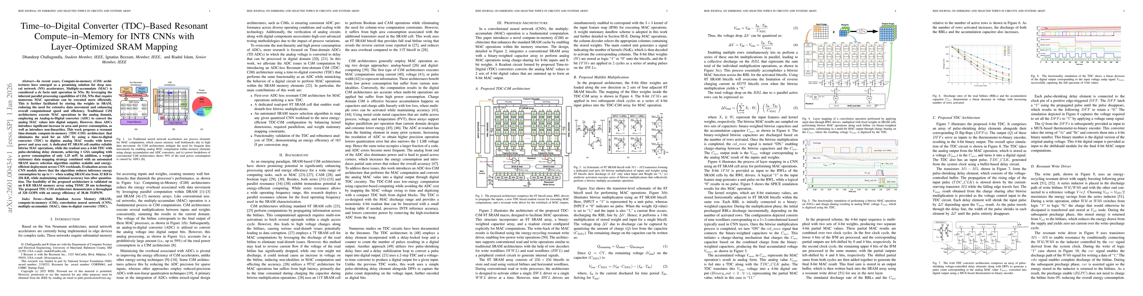 Thumbnail for Time--to--Digital Converter (TDC)--Based Resonant Compute--in--Memory for INT8 CNNs with Layer--Optimized SRAM Mapping