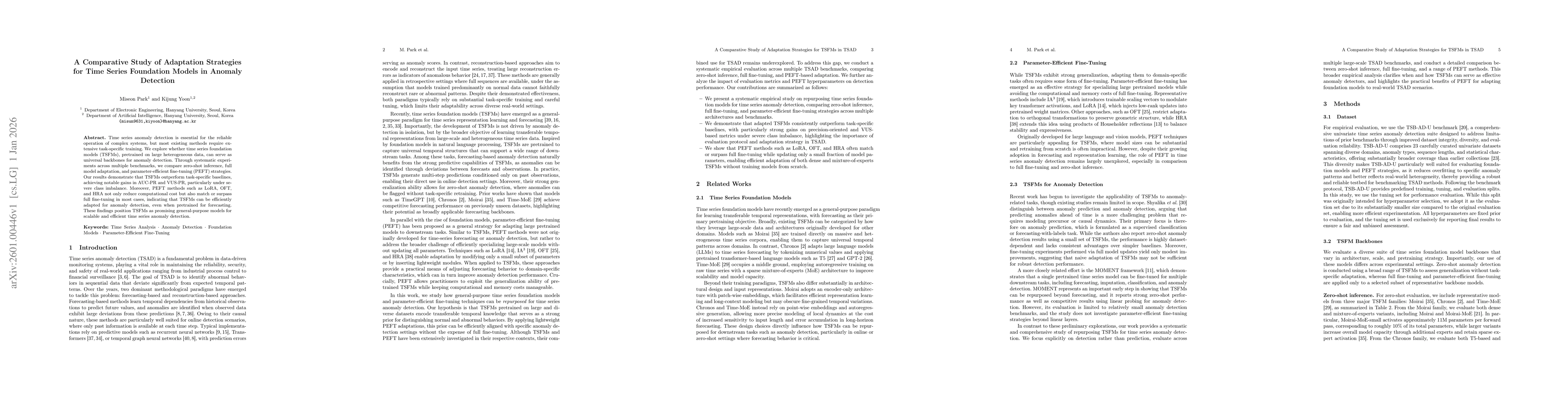 Thumbnail for A Comparative Study of Adaptation Strategies for Time Series Foundation Models in Anomaly Detection