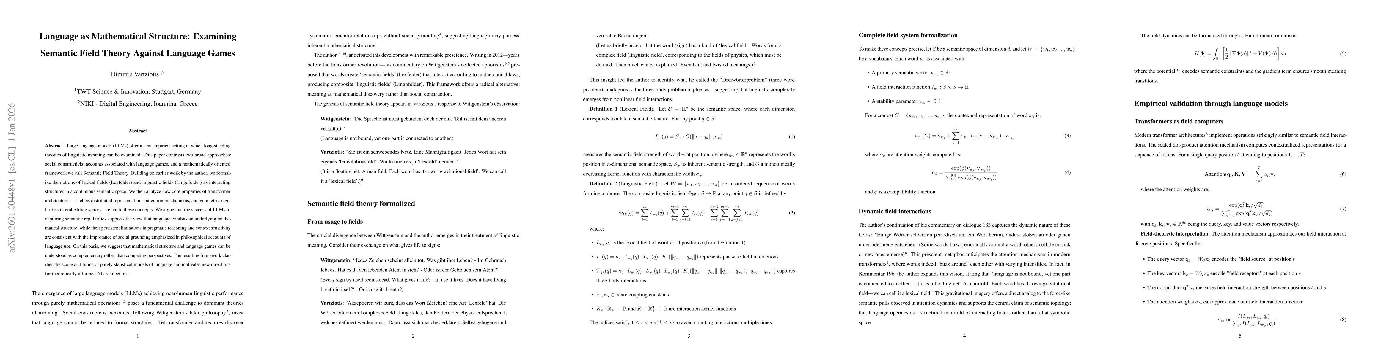 Thumbnail for Language as Mathematical Structure: Examining Semantic Field Theory Against Language Games