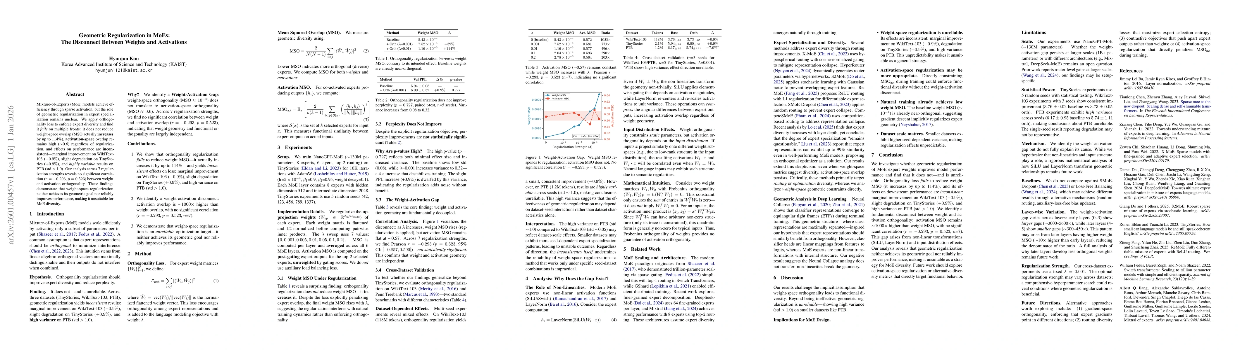 Thumbnail for Geometric Regularization in Mixture-of-Experts: The Disconnect Between Weights and Activations