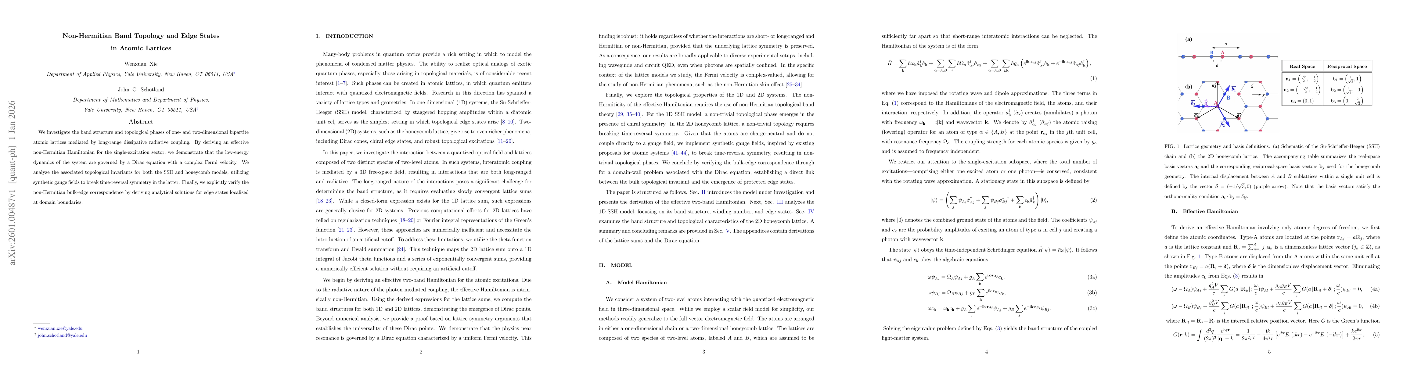 Thumbnail for Non-Hermitian Band Topology and Edge States in Atomic Lattices