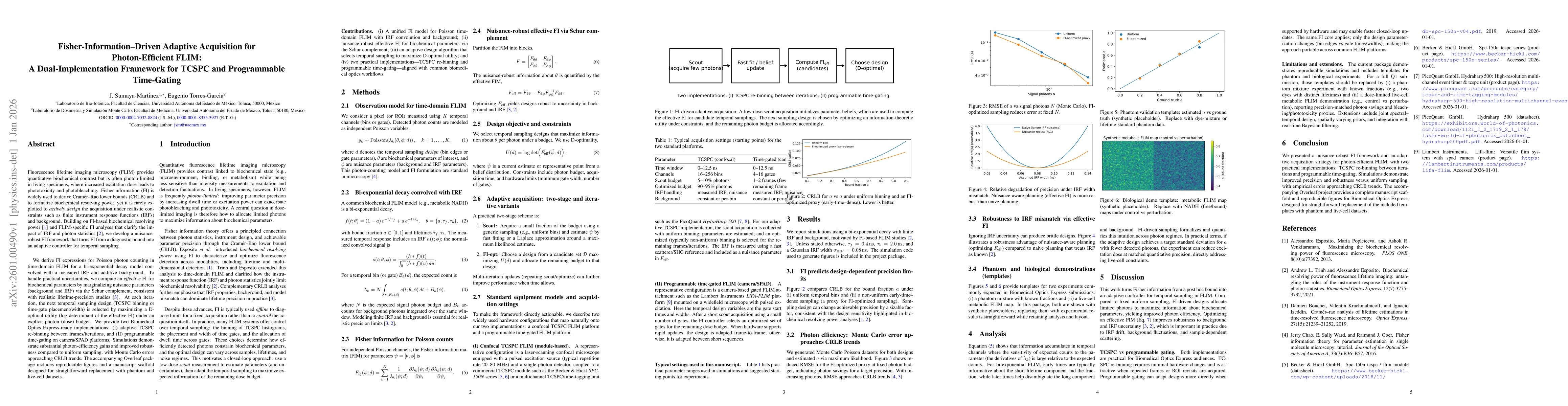 Thumbnail for Fisher-Information-Driven Adaptive Acquisition for Photon-Efficient FLIM: A Dual-Implementation Framework for TCSPC and Programmable Time-Gating