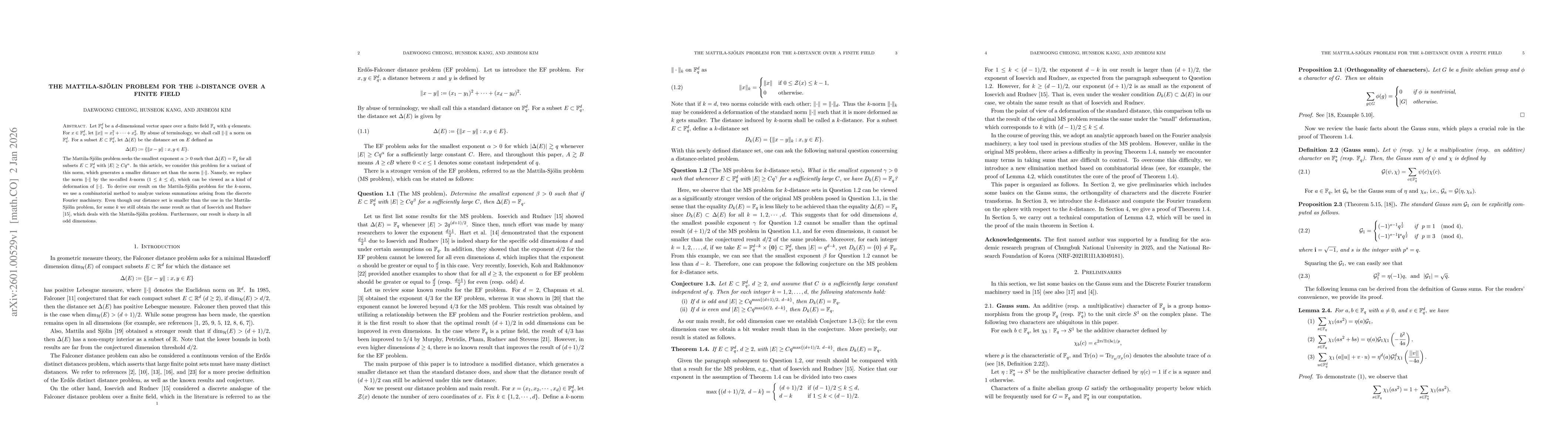 Thumbnail for The Mattila-Sjölin problem for the k-distance over a finite field