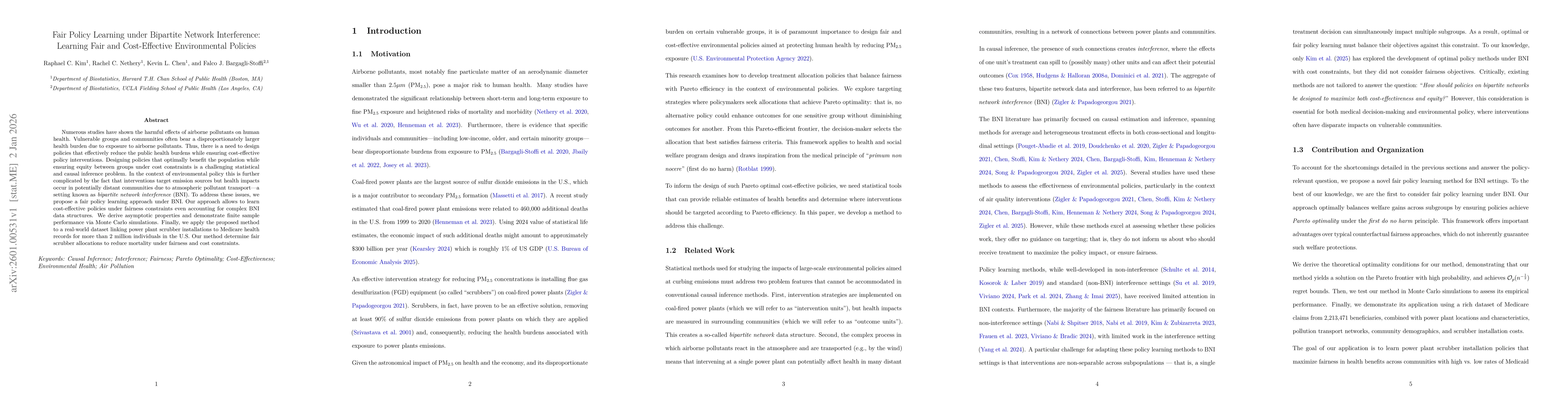 Thumbnail for Fair Policy Learning under Bipartite Network Interference: Learning Fair and Cost-Effective Environmental Policies