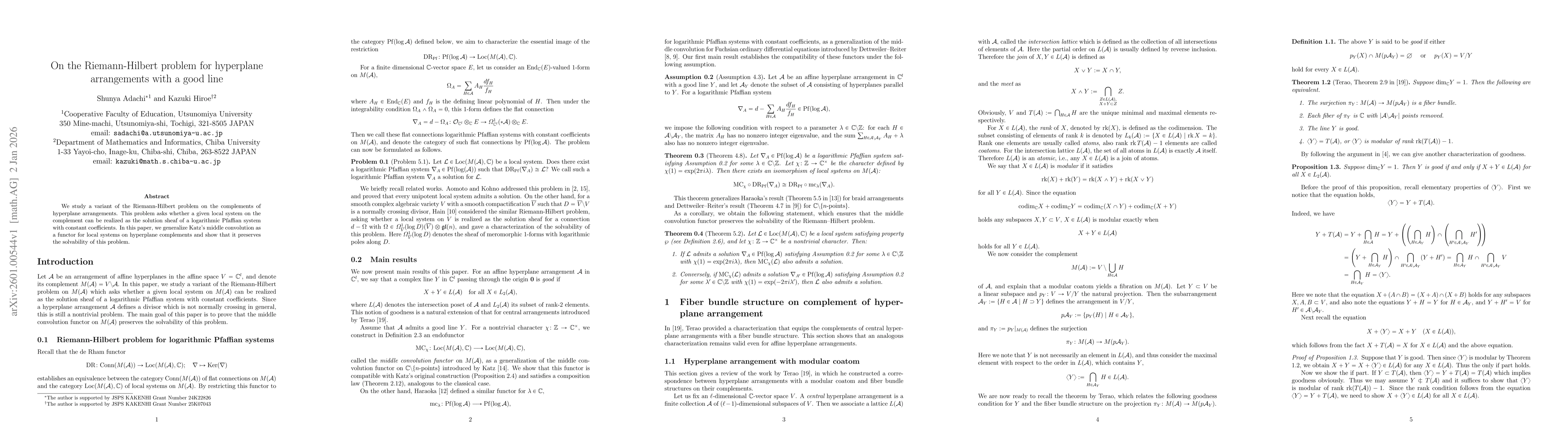 Thumbnail for On the Riemann-Hilbert problem for hyperplane arrangements with a good line