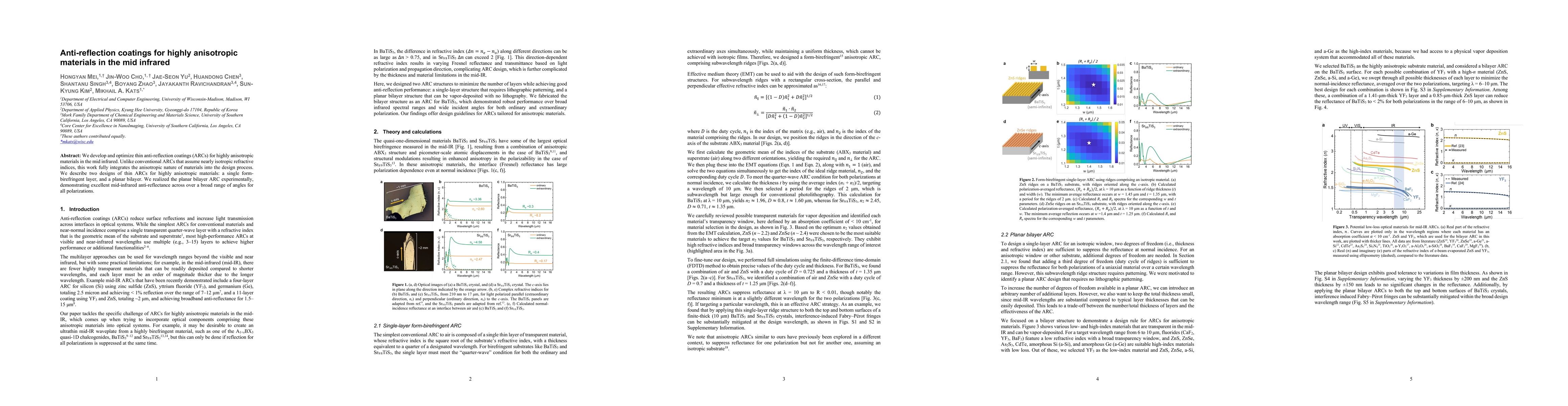 Thumbnail for Anti-reflection coatings for highly anisotropic materials in the mid infrared