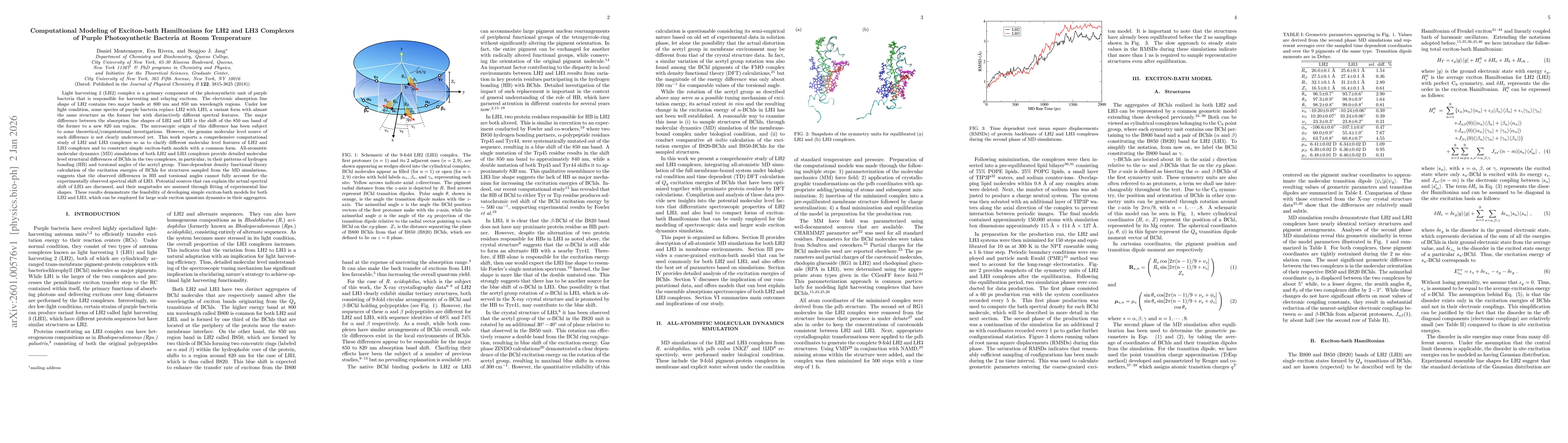 Thumbnail for Computational Modeling of Exciton-bath Hamiltonians for LH2 and LH3 Complexes of Purple Photosynthetic Bacteria at Room Temperature