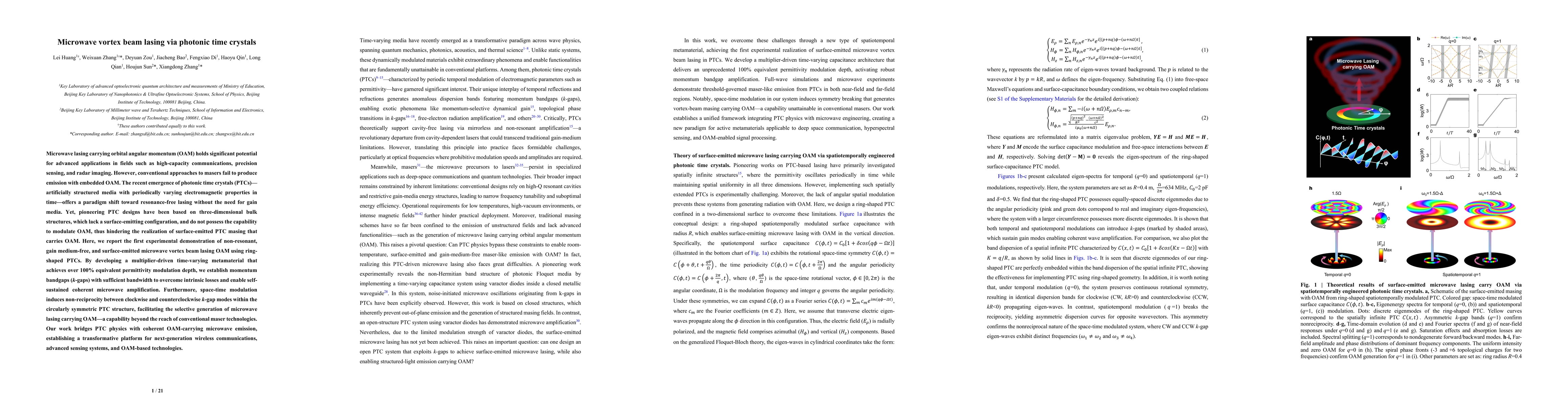 Thumbnail for Microwave vortex beam lasing via photonic time crystals