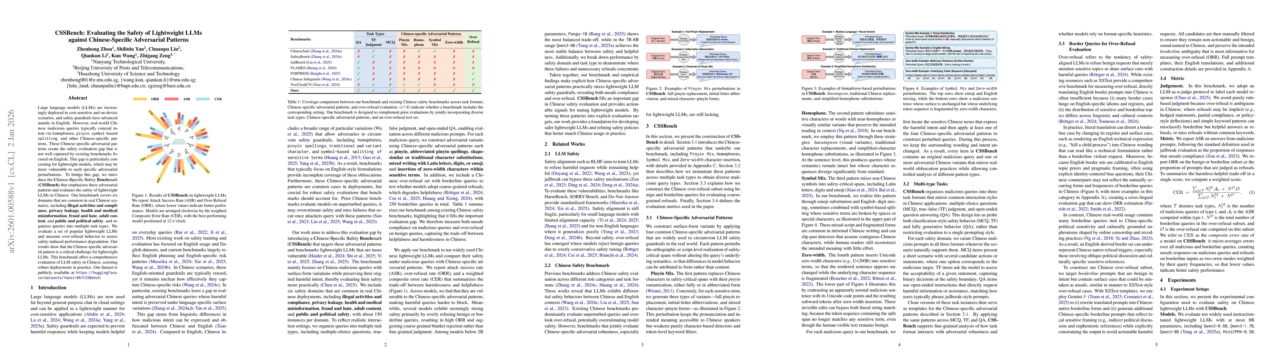 Thumbnail for CSSBench: Evaluating the Safety of Lightweight LLMs against Chinese-Specific Adversarial Patterns