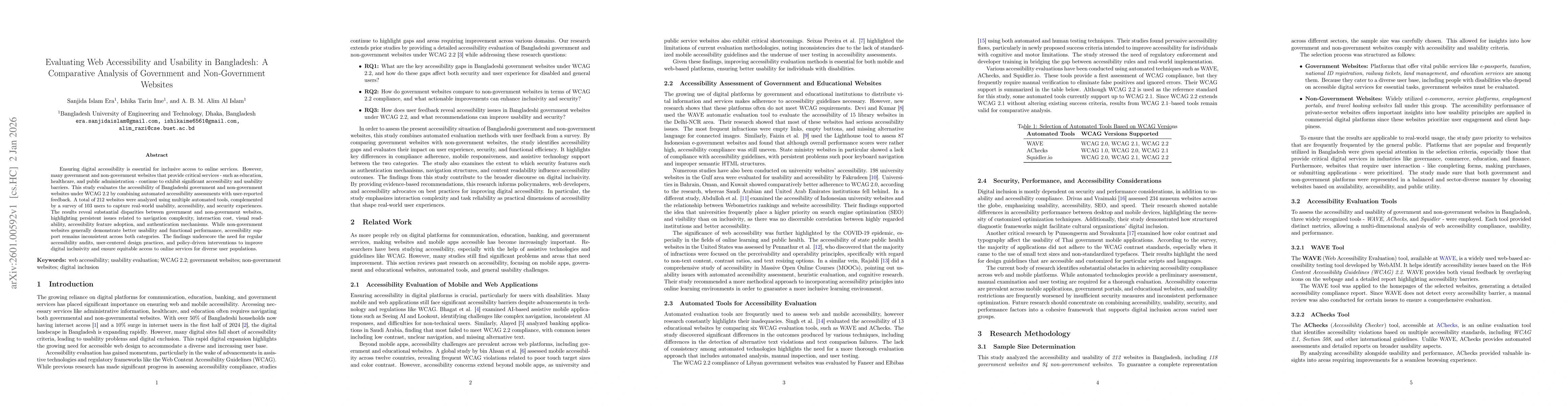 Thumbnail for Evaluating Web Accessibility and Usability in Bangladesh: A Comparative Analysis of Government and Non-Government Websites