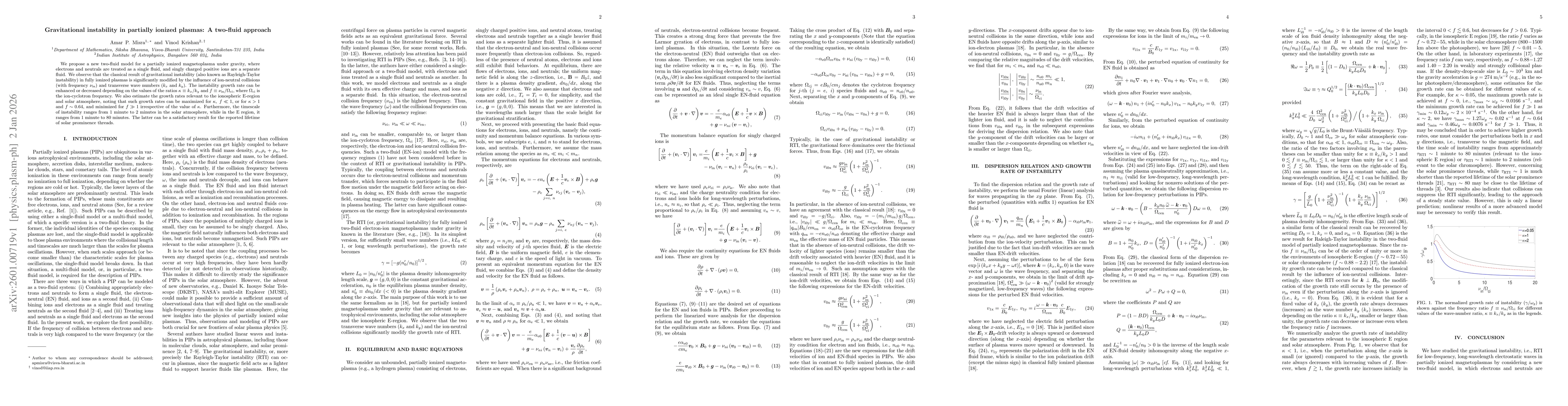 Thumbnail for Gravitational instability in partially ionized plasmas: A two-fluid approach