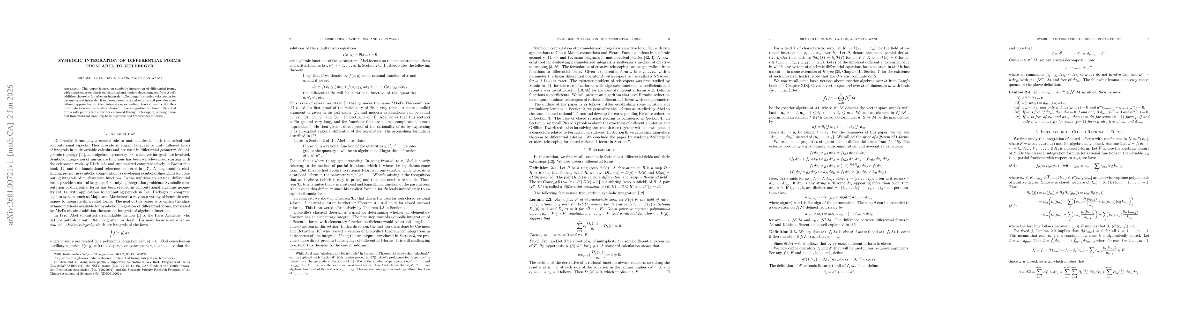 Thumbnail for Symbolic Integration of Differential Forms: From Abel to Zeilberger