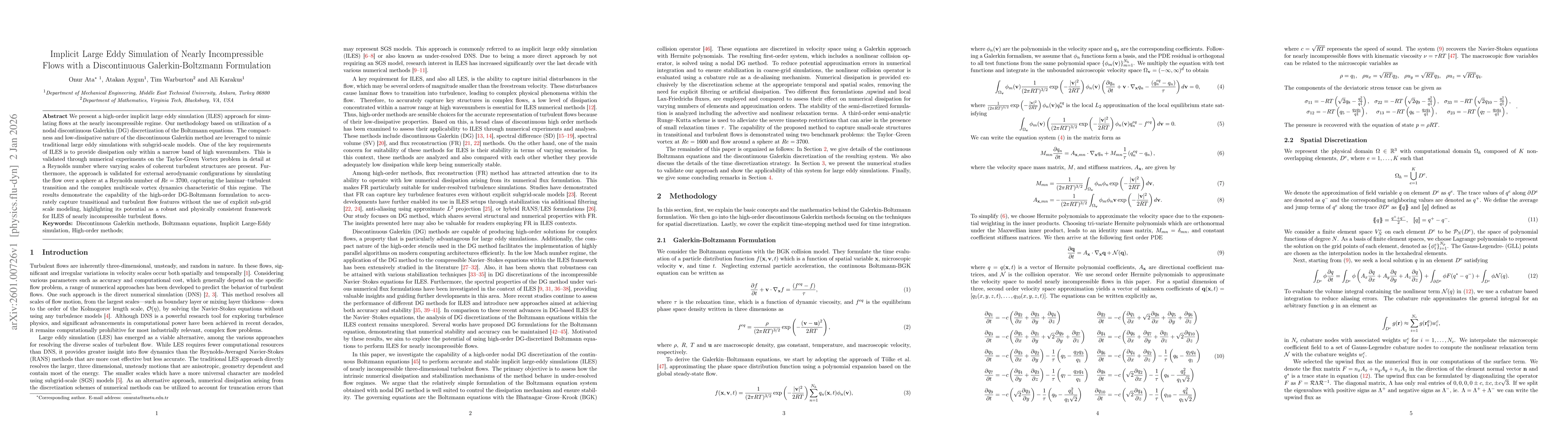 Thumbnail for Implicit Large Eddy Simulation of Nearly Incompressible Flows with a Discontinuous Galerkin-Boltzmann Formulation