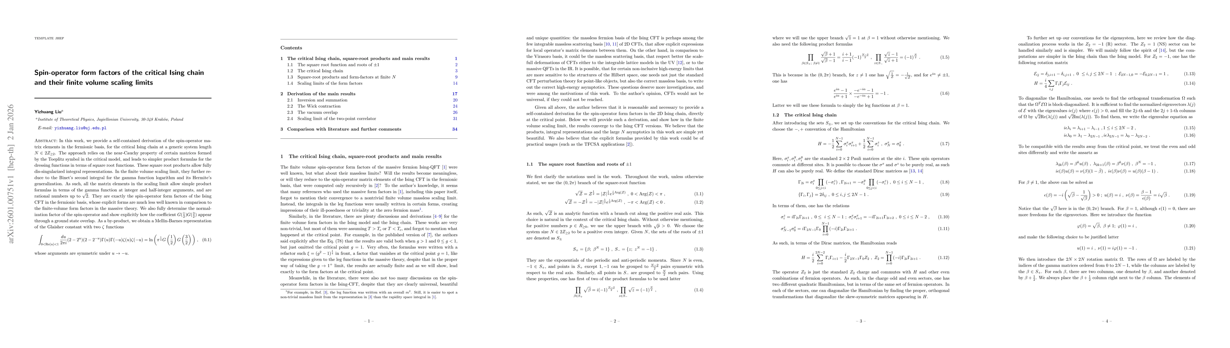 Thumbnail for Spin-operator form factors of the critical Ising chain and their finite volume scaling limits