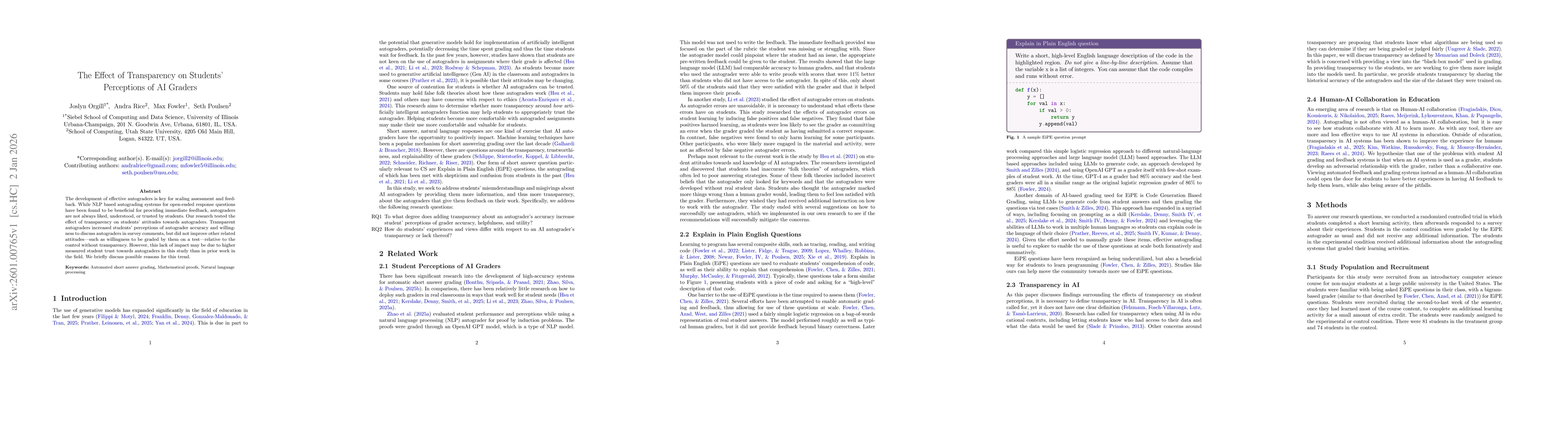 Thumbnail for The Effect of Transparency on Students' Perceptions of AI Graders