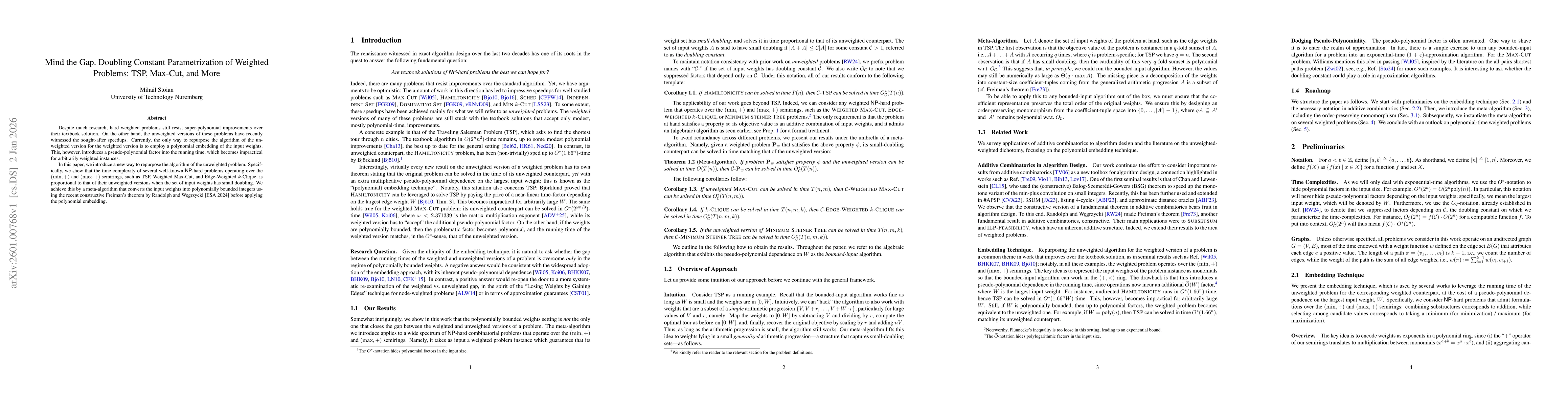 Thumbnail for Mind the Gap. Doubling Constant Parametrization of Weighted Problems: TSP, Max-Cut, and More